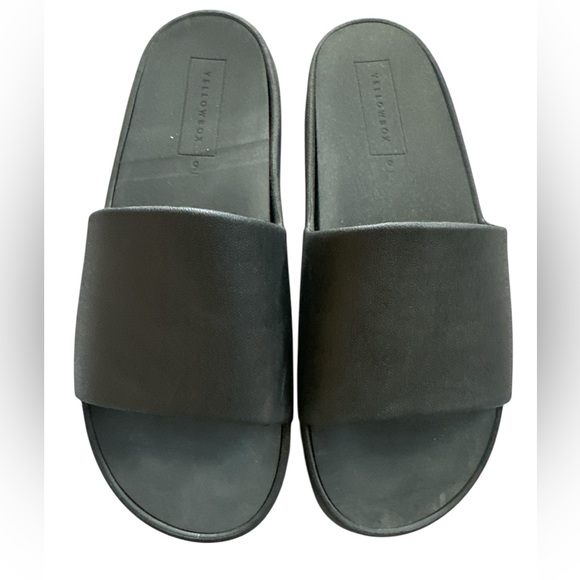 Yellow Box Black Slide Sandals - Picture 2 of 4